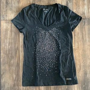Calvin Klein S Charcoal Studded Short Sleeve Top